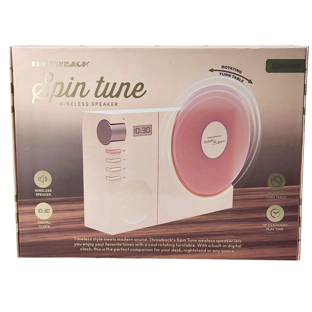 Throwback Spin Tune Wireless Bluetooth Speaker Digital Clock Pink TB-SPNCDSP-PCH